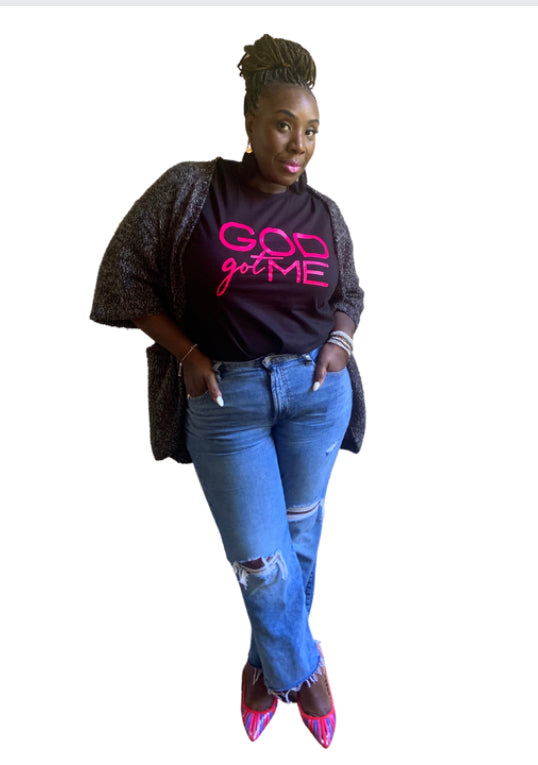 God Got Me- Pink on black
