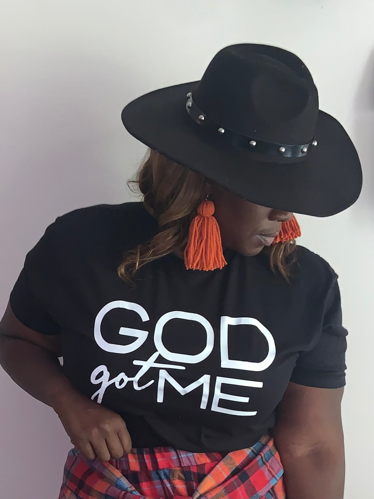 God Got Me Tee- White on black