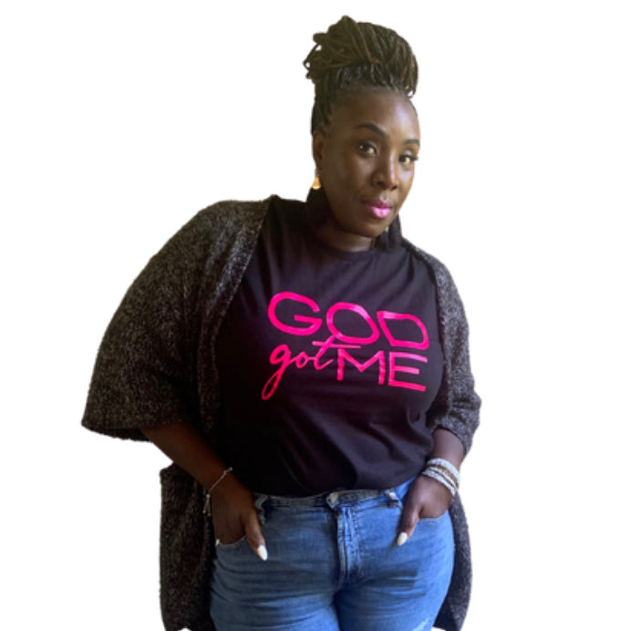 God Got Me- Pink on black