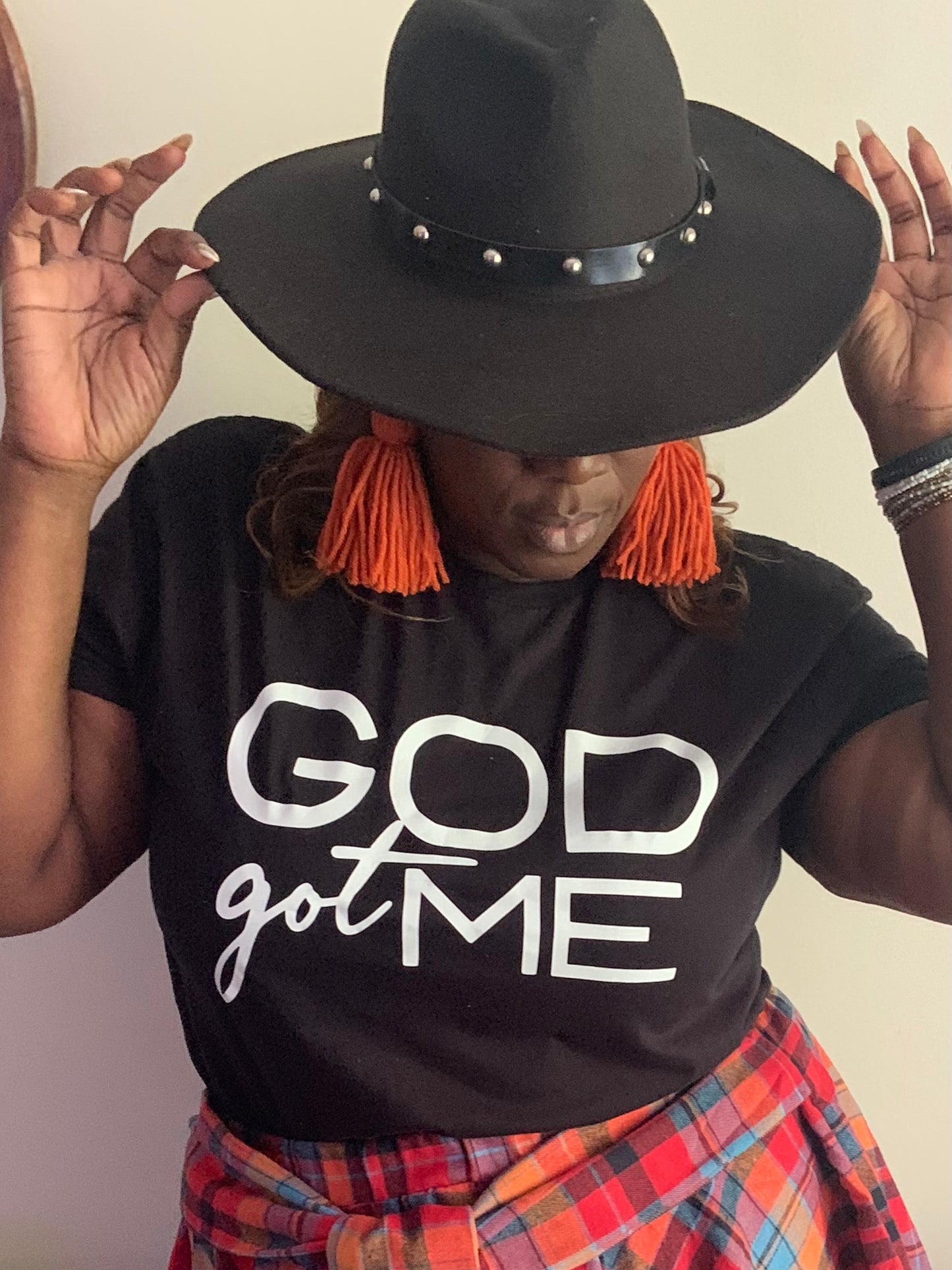 God Got Me Tee- White on black